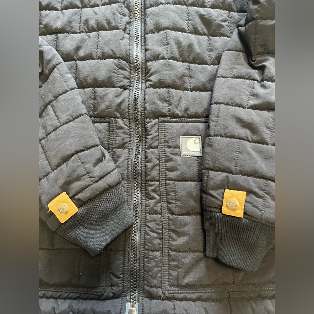 Carhartt Quilted XL Bomber Jacket Mens Large Black Puffer Zip Pockets Liner Only - Picture 7 of 15